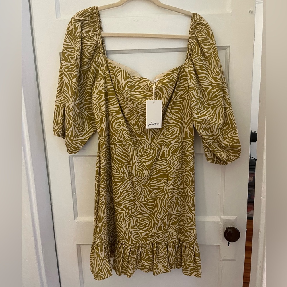 Never Worn, Women’s Summer Dress, Stripes, Mustard, Puff Sleeves, Mini Dress